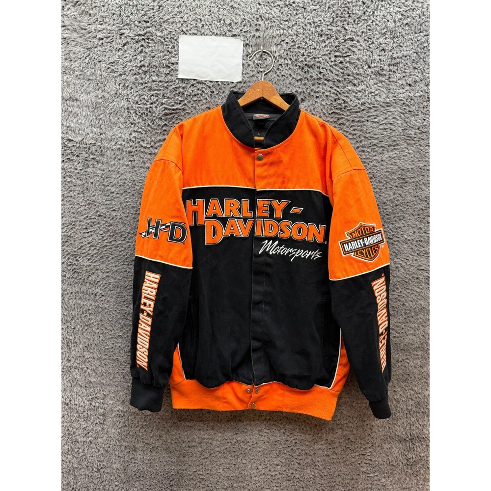 Vintage Harley Davidson Motorsports‎ Embroidered Motorcycle Jacket Mens Size L